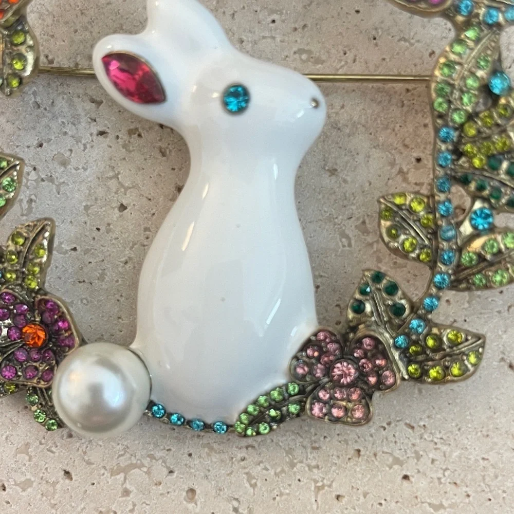 Heidi Daus Multicolor Floral Bunny Brooch